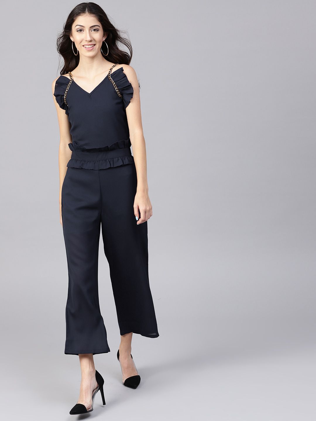 STREET 9 Navy Blue Solid Basic Jumpsuit