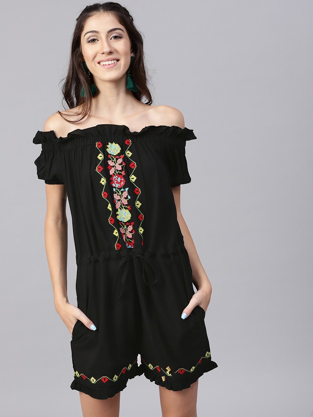 STREET 9 Black Embroidered Playsuit