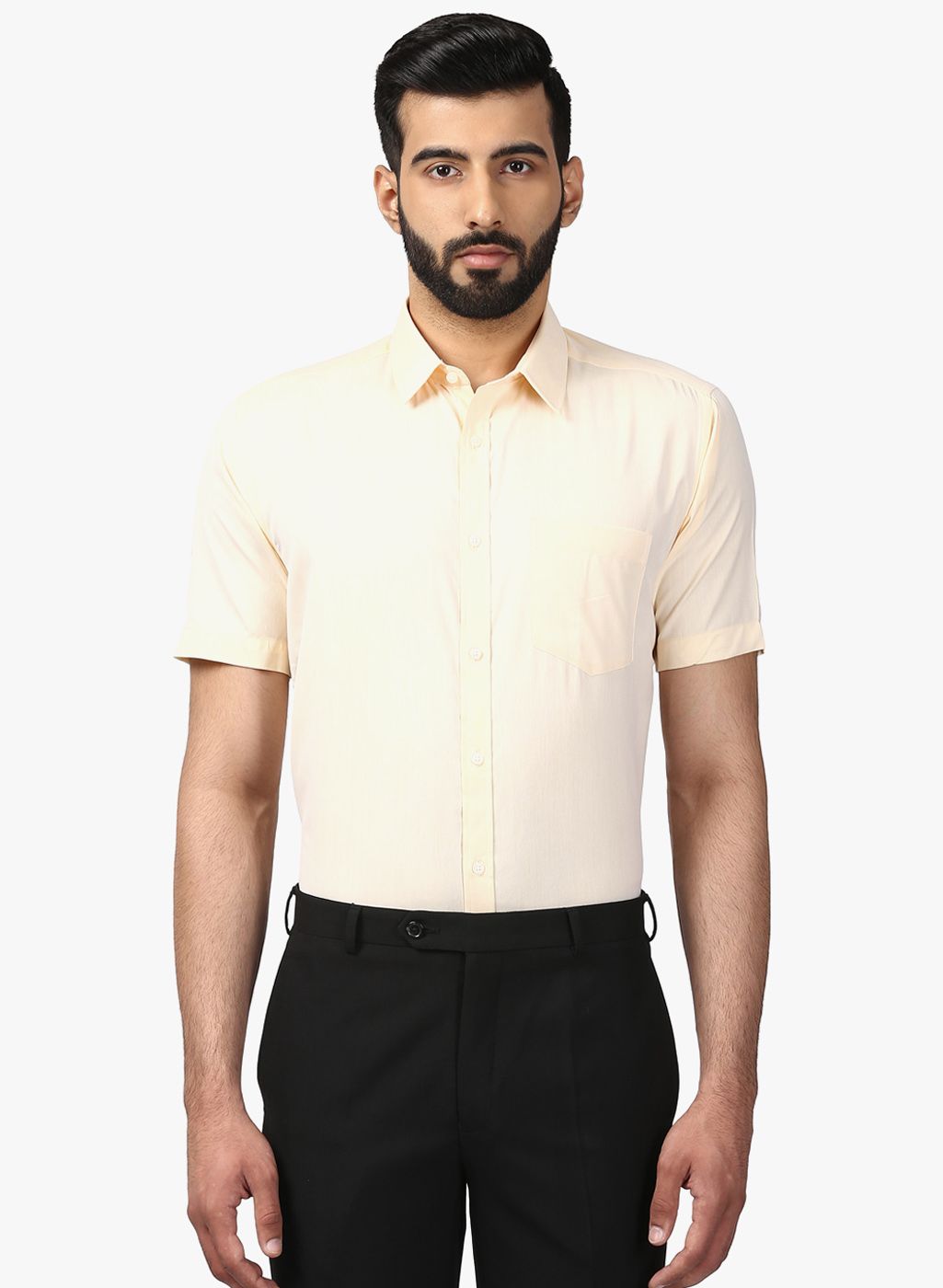 Next Look Yellow Solid Regular Fit Formal Shirt