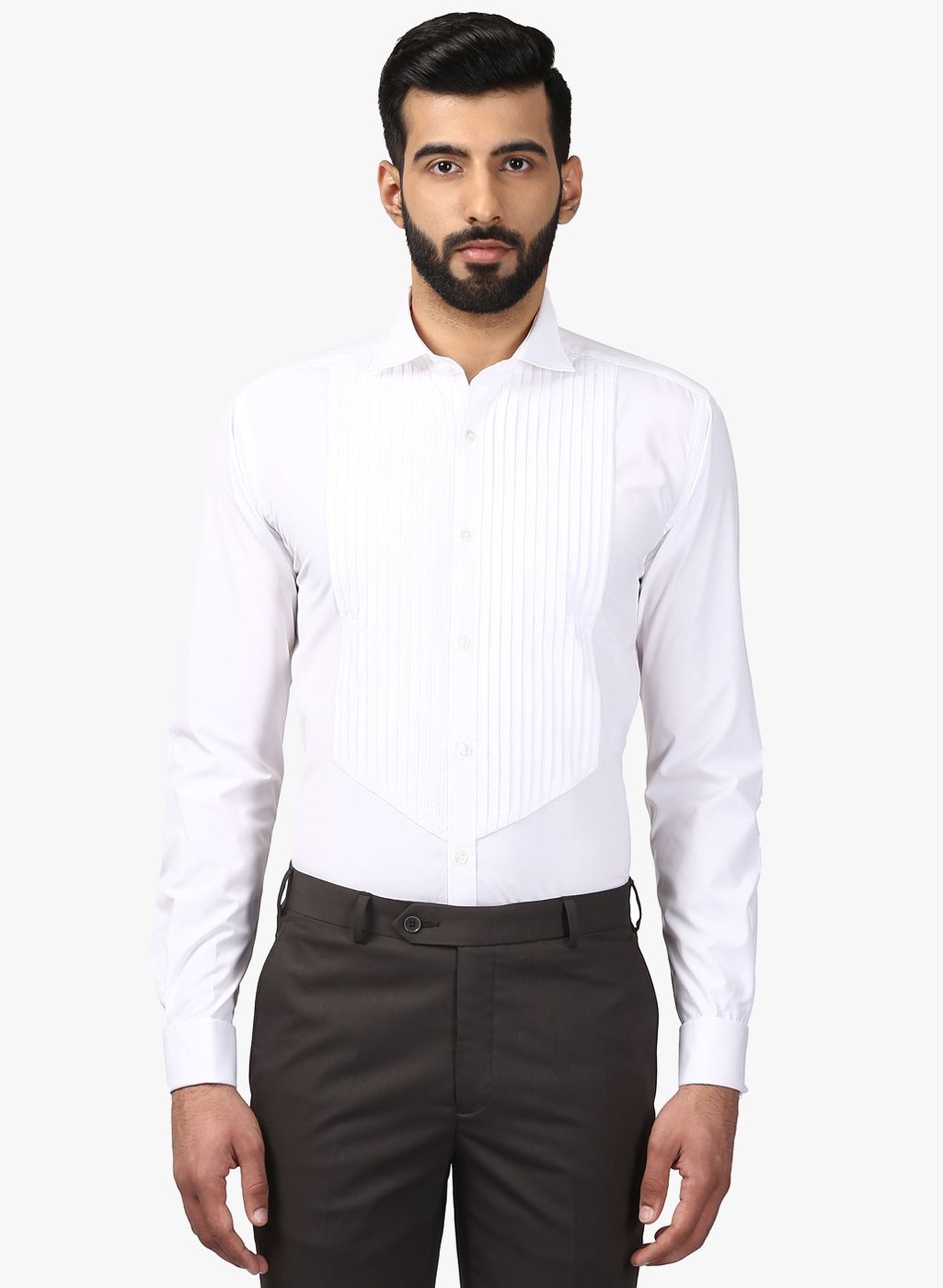 Next Look White Solid Slim Fit Club Wear Shirt