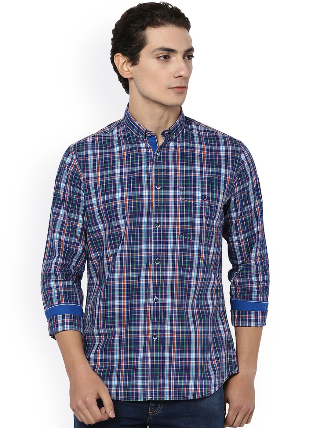 Van Heusen Sport Blue Checked Slim Fit Casual Shirt