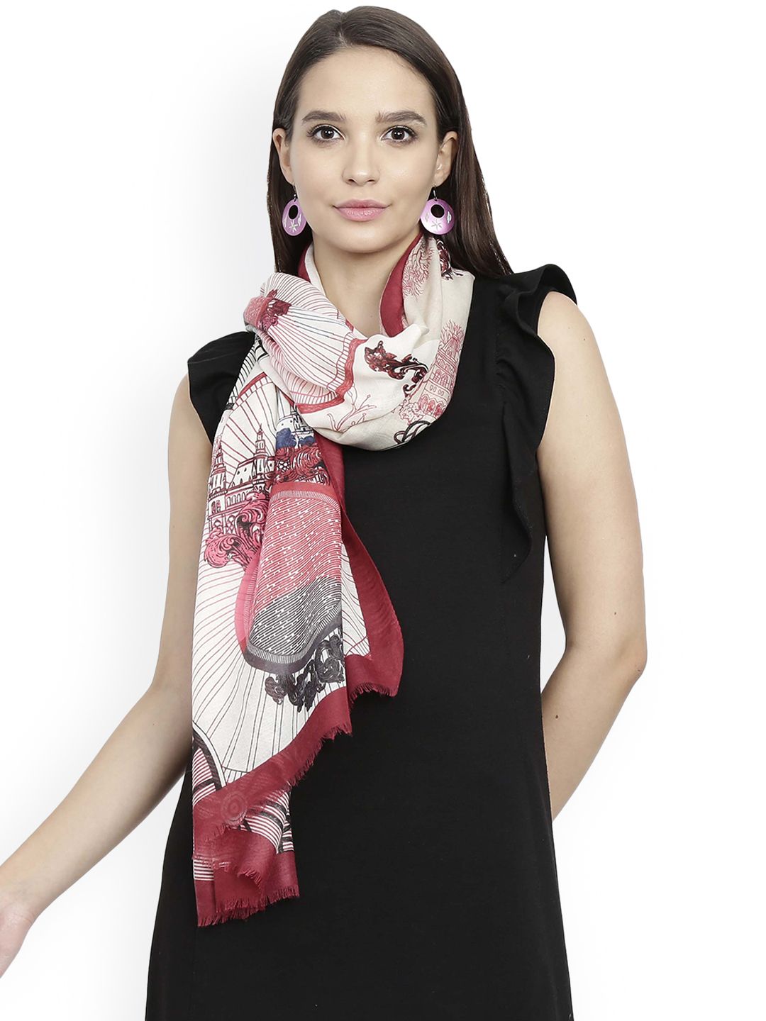 FabSeasons Women Off-White & Red Printed Scarf Price in India