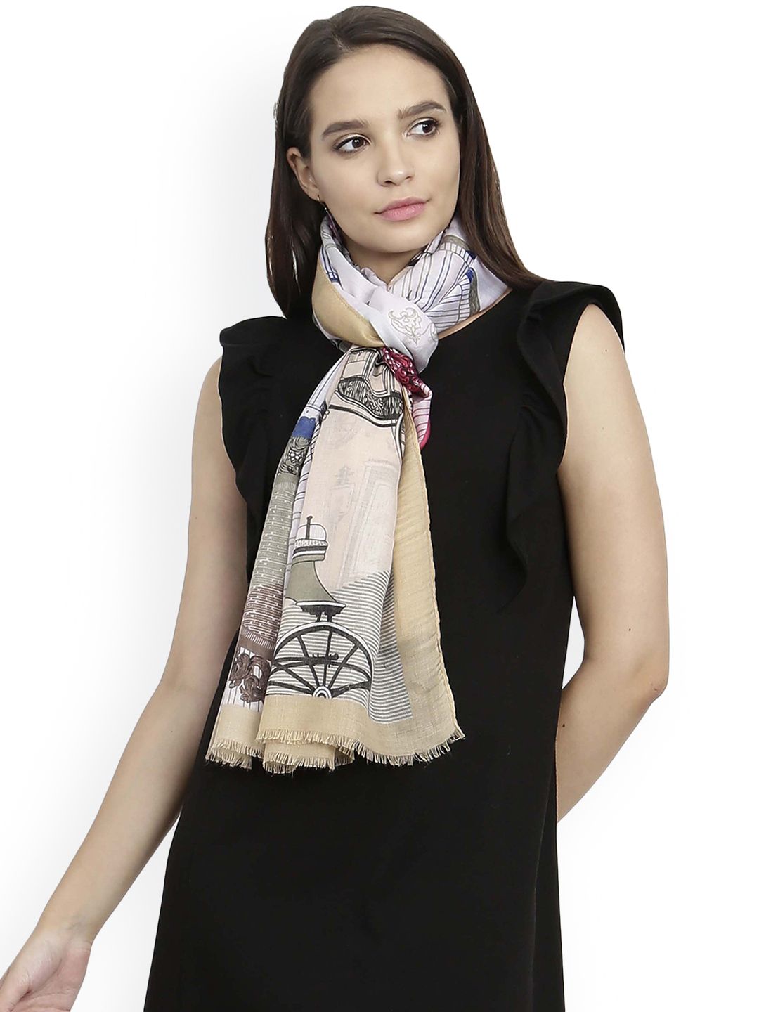 FabSeasons Women Off-White & Peach Coloured Printed Scarf Price in India