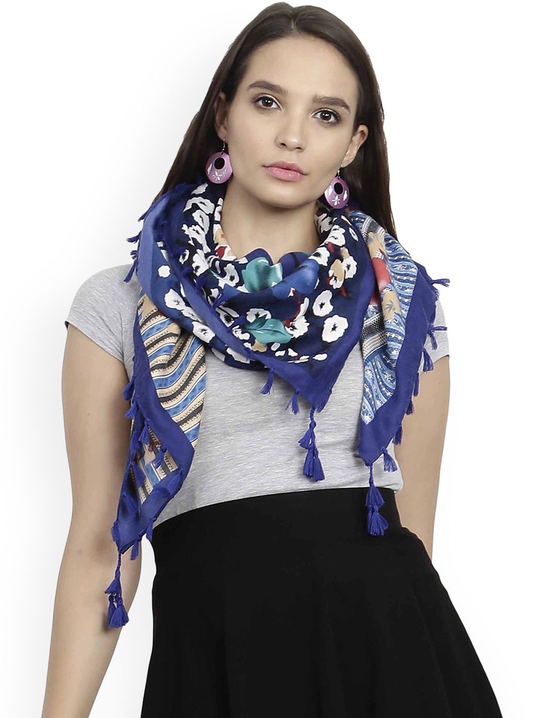 FabSeasons Blue Printed Scarf Price in India