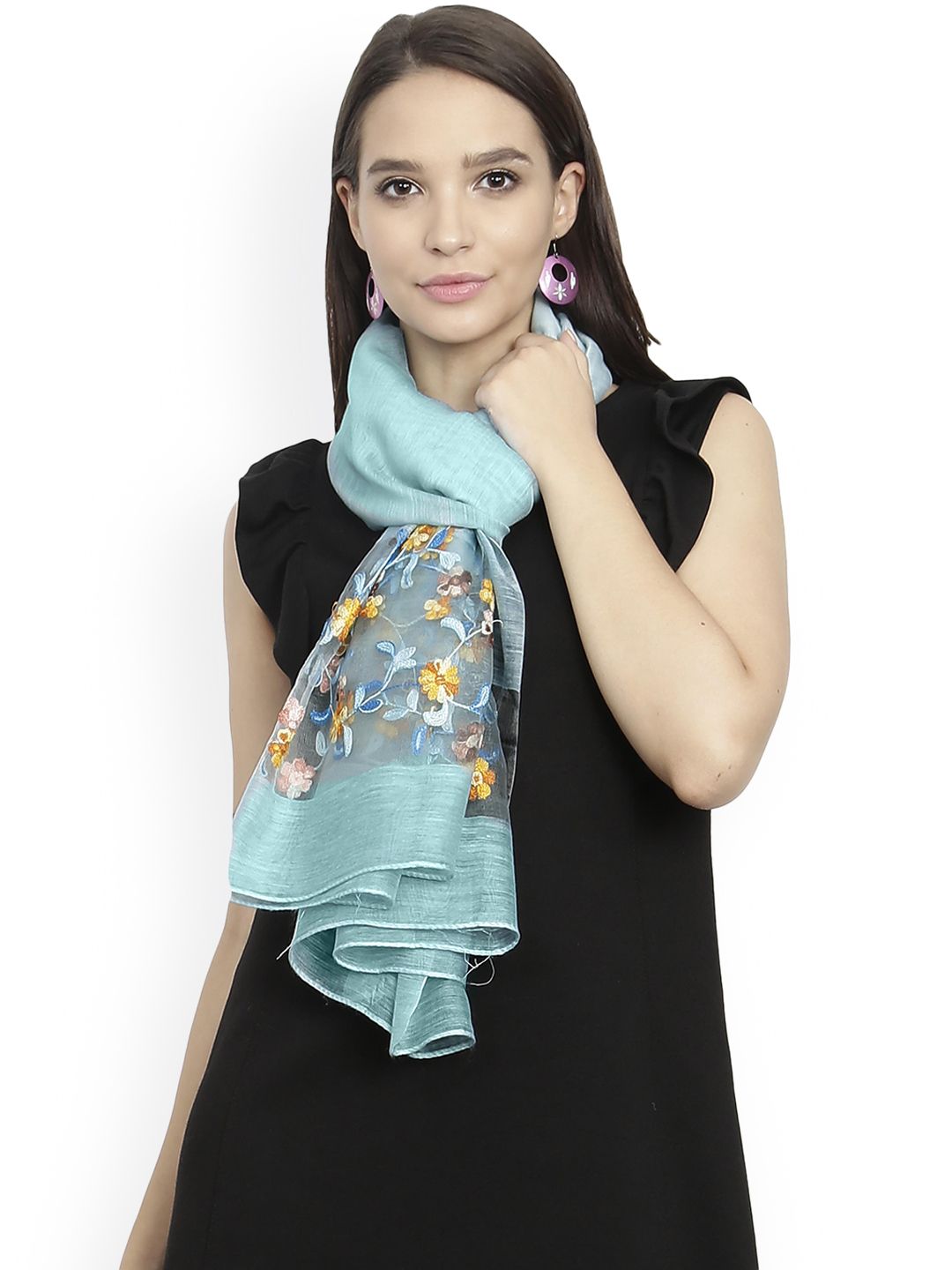 FabSeasons Blue Embroidered Scarf Price in India