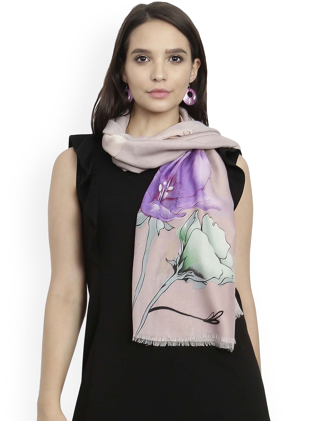 FabSeasons Pink & Purple Printed Scarf Price in India