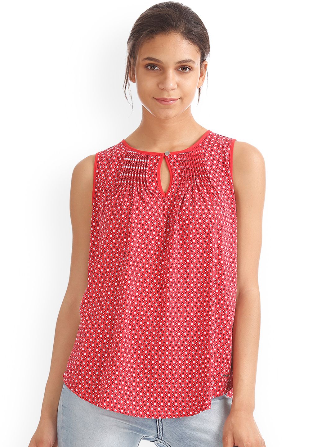 Nautica Women Red Printed A-Line Top Price in India