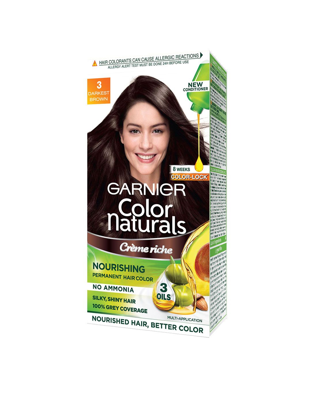 Garnier Color Naturals Creme Hair Color - 3 Darkest Brown 70ml + 60g Price in India