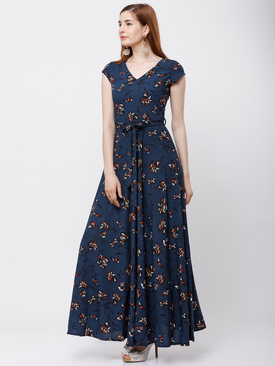 Tokyo Talkies Women Navy Blue Printed Maxi Dress Price in India