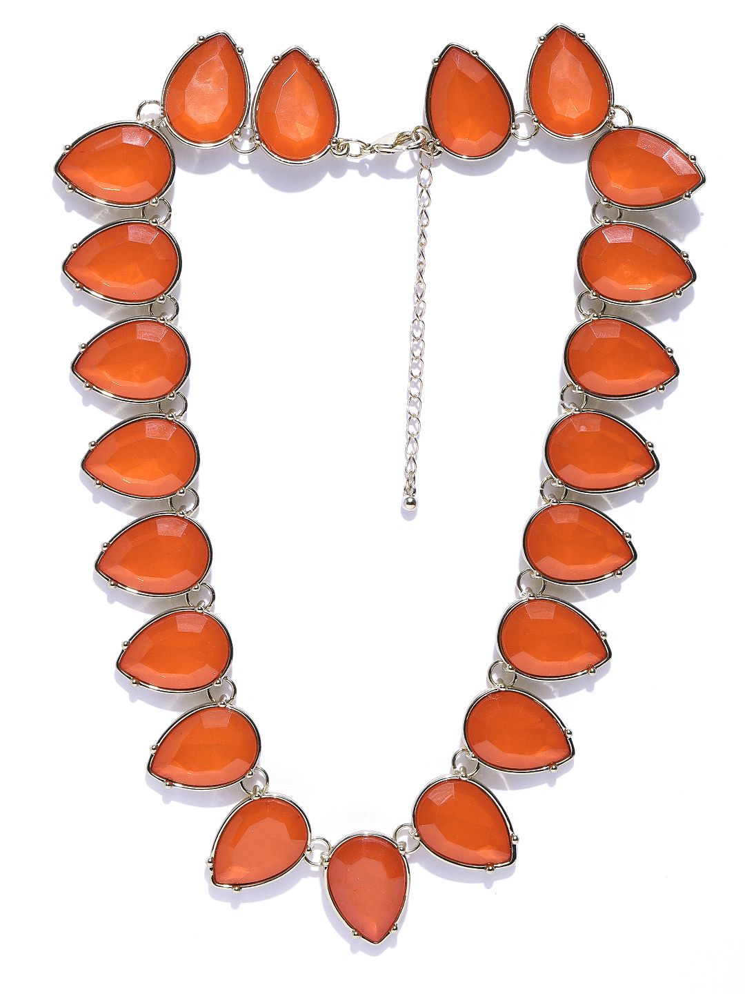 ChicMela Orange 18 K Gold-Plated Stone-Studded Teardrop Shaped Handcrafted Necklace Price in India
