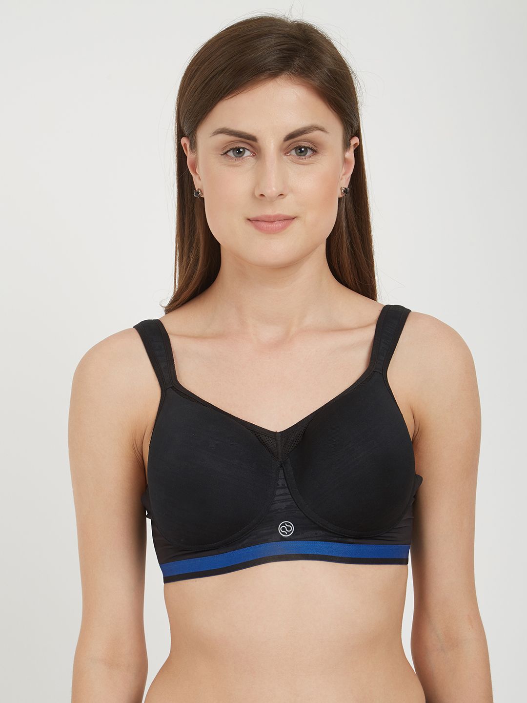 Soie Black Solid Non-Wired Lightly Padded Natural Fabric High Impact Sports Bra Price in India