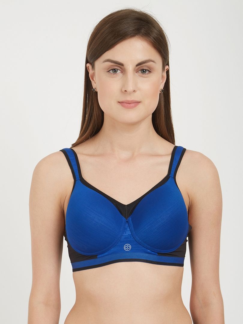 Soie Blue Solid Non-Wired Lightly Padded High Impact Natural Fabric Sports Bra Price in India