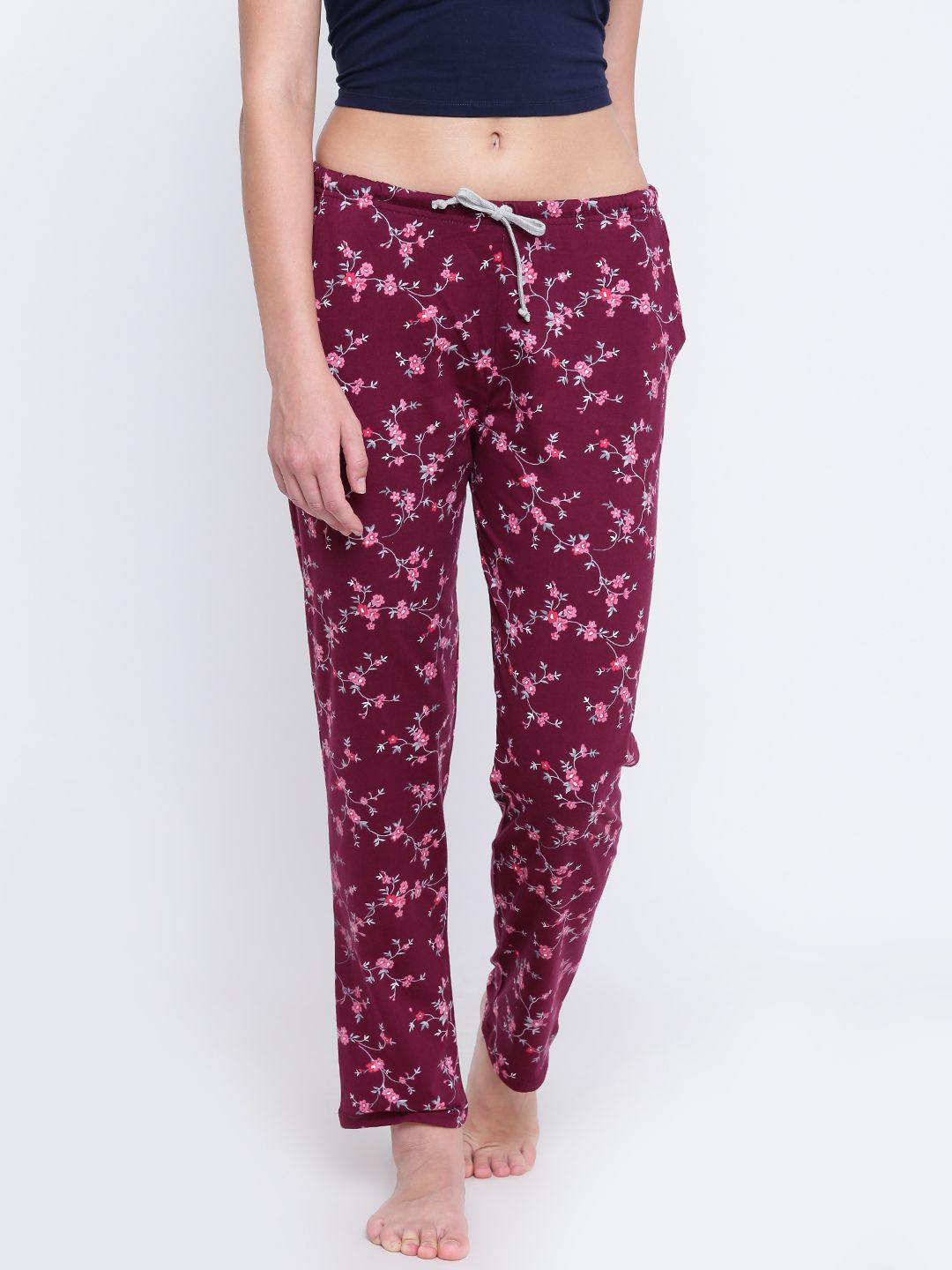 Kanvin Women Burgundy Printed Pyjamas MJKSS160G Price in India