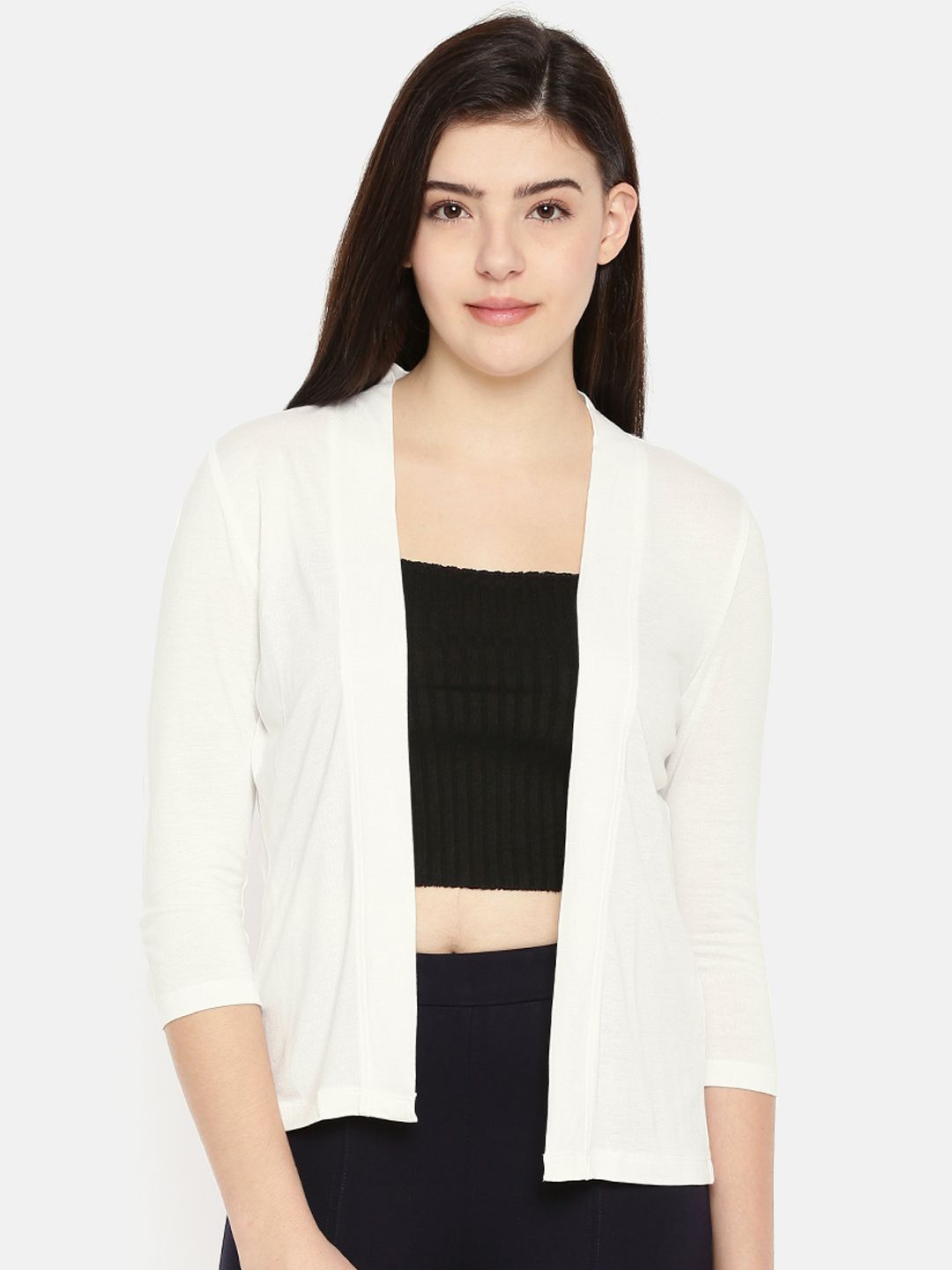 CODE by Lifestyle Off-White Solid Open Front Shrug Price in India