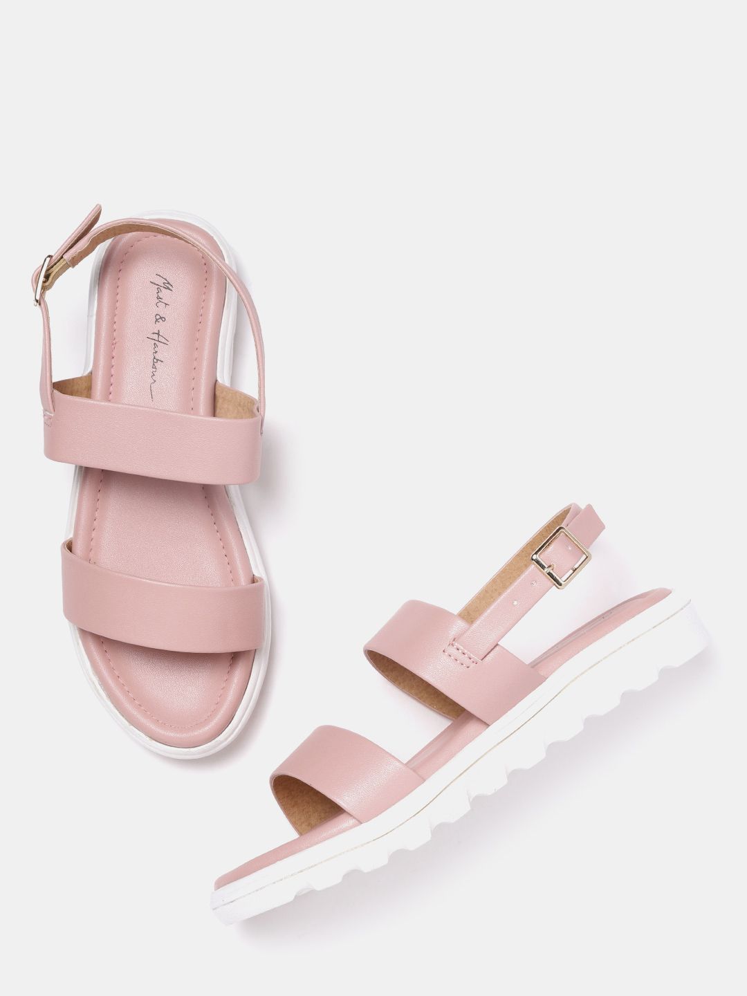 Mast & Harbour Women Pink Solid Synthetic Open Toe Flats Price in India