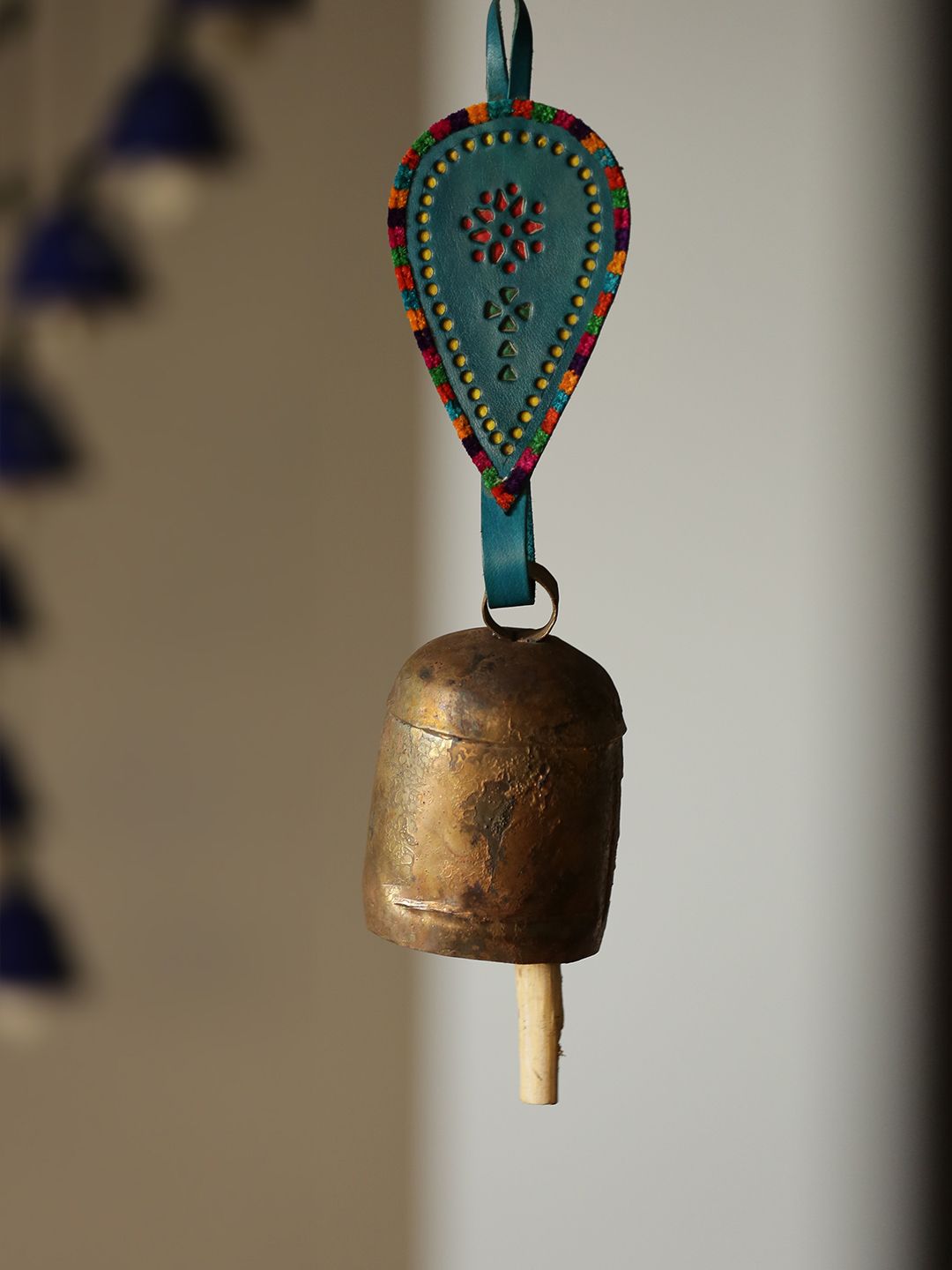 ExclusiveLane Copper & Teal Green Handmade Antique Bell Windchime Price in India