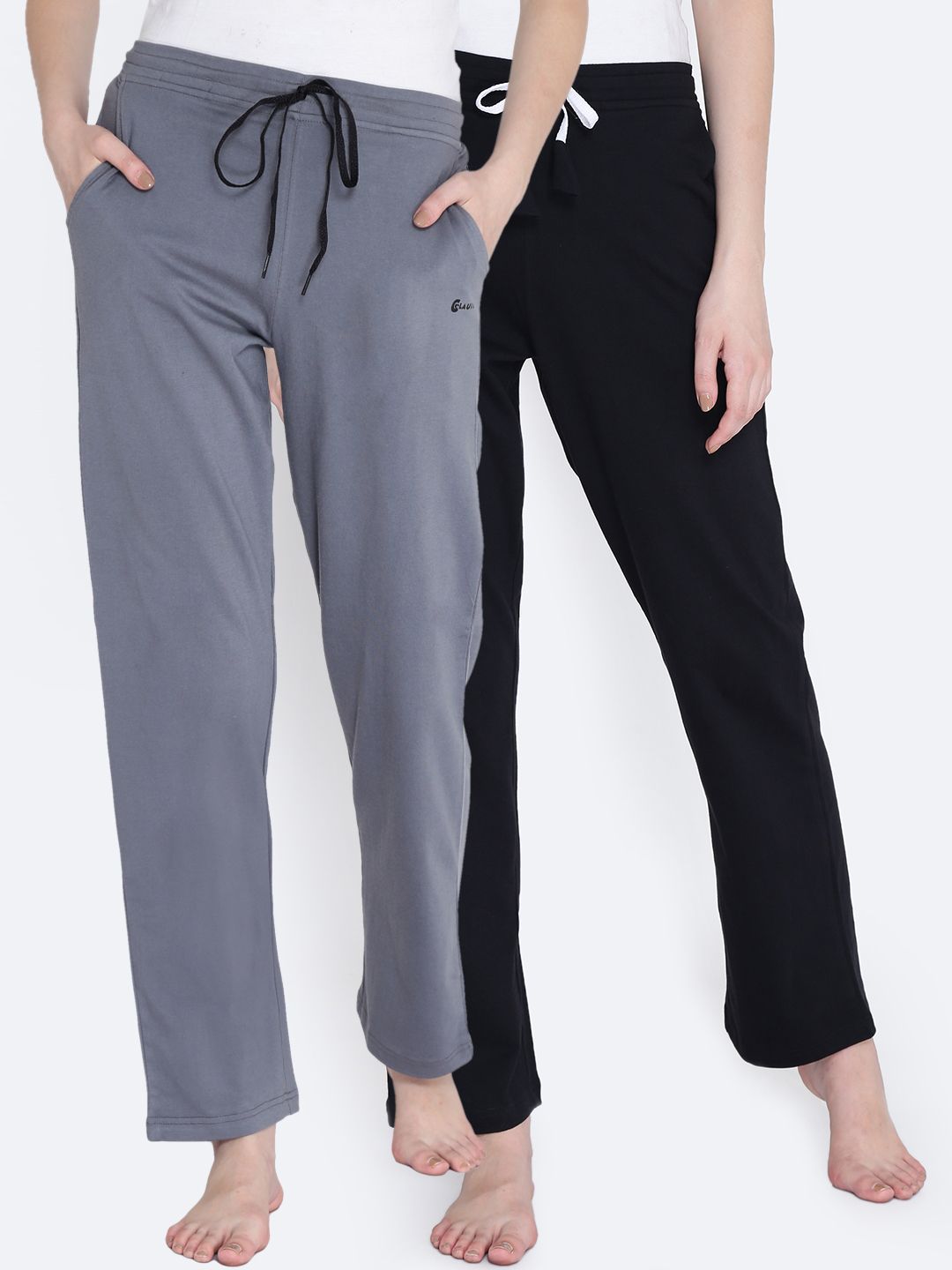 Claura Women Pack of 2 Black & Grey Lounge Pants Lower-11-grey-blak Price in India