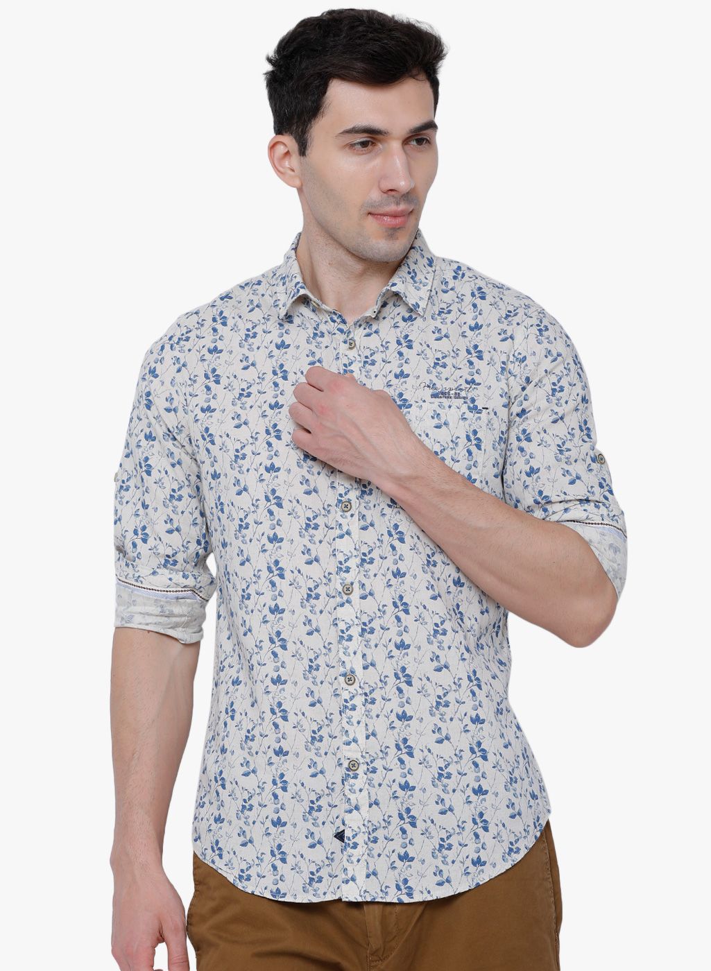 LOCOMOTIVE Off White Printed Slim Fit Casual Shirt