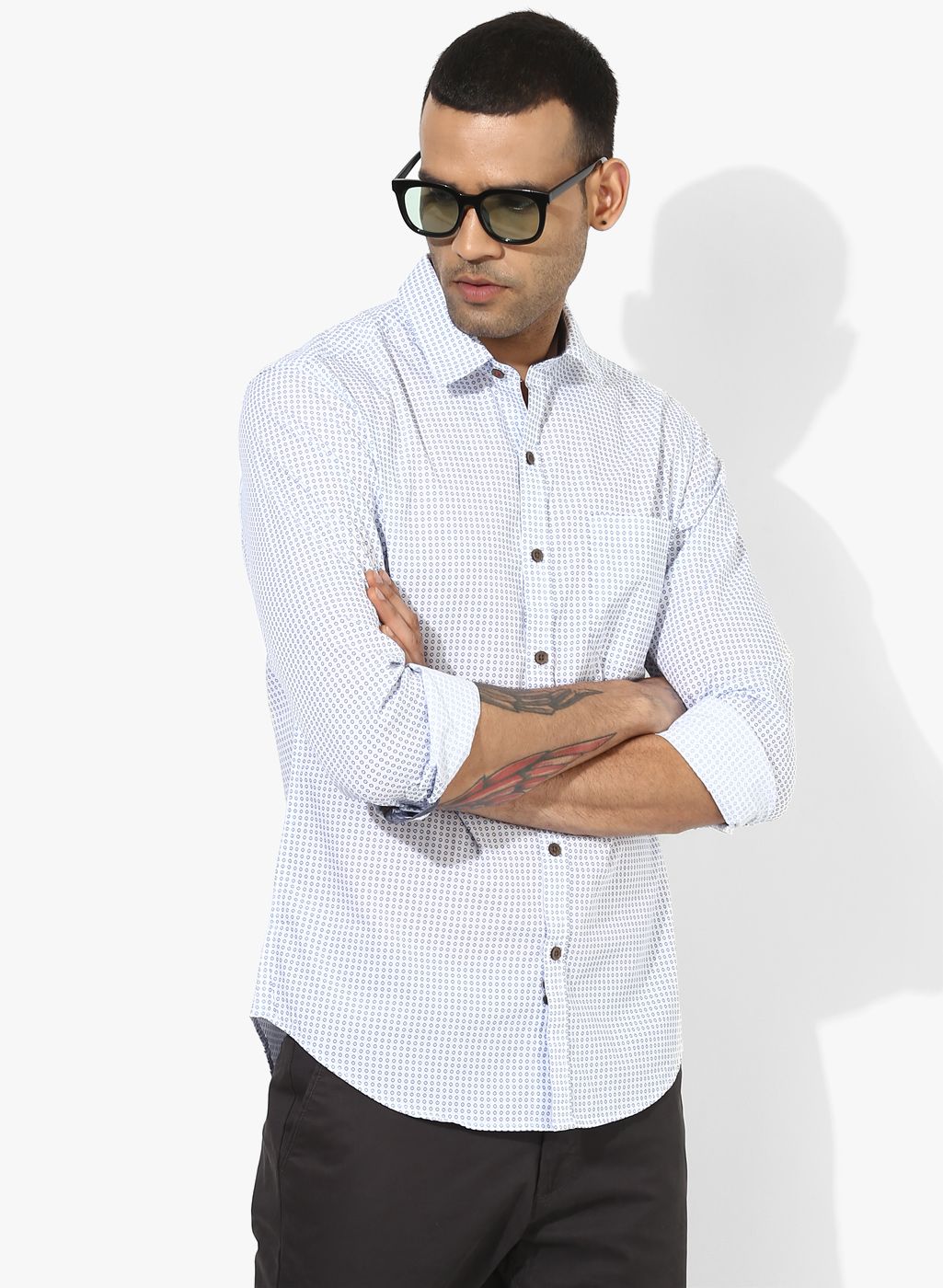 Wills Lifestyle Blue Printed Slim Fit Casual Shirt
