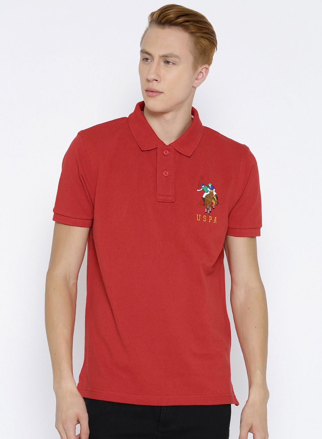 U.S. Polo Assn. Red Solid Regular Fit Polo T-shirt