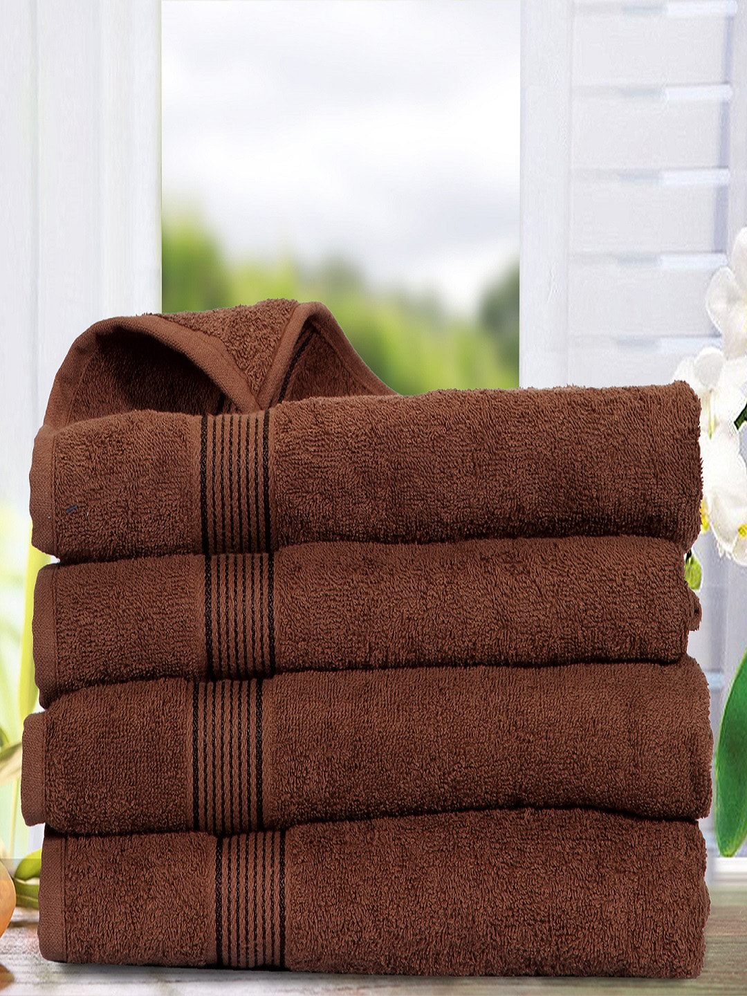BIANCA Set of 4 Brown 380 GSM Cotton Bath Towels Price in India