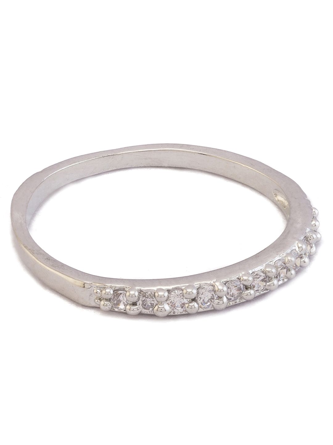 Mahi Women Silver-Toned & White CZ Stone-Studded Ring Price in India