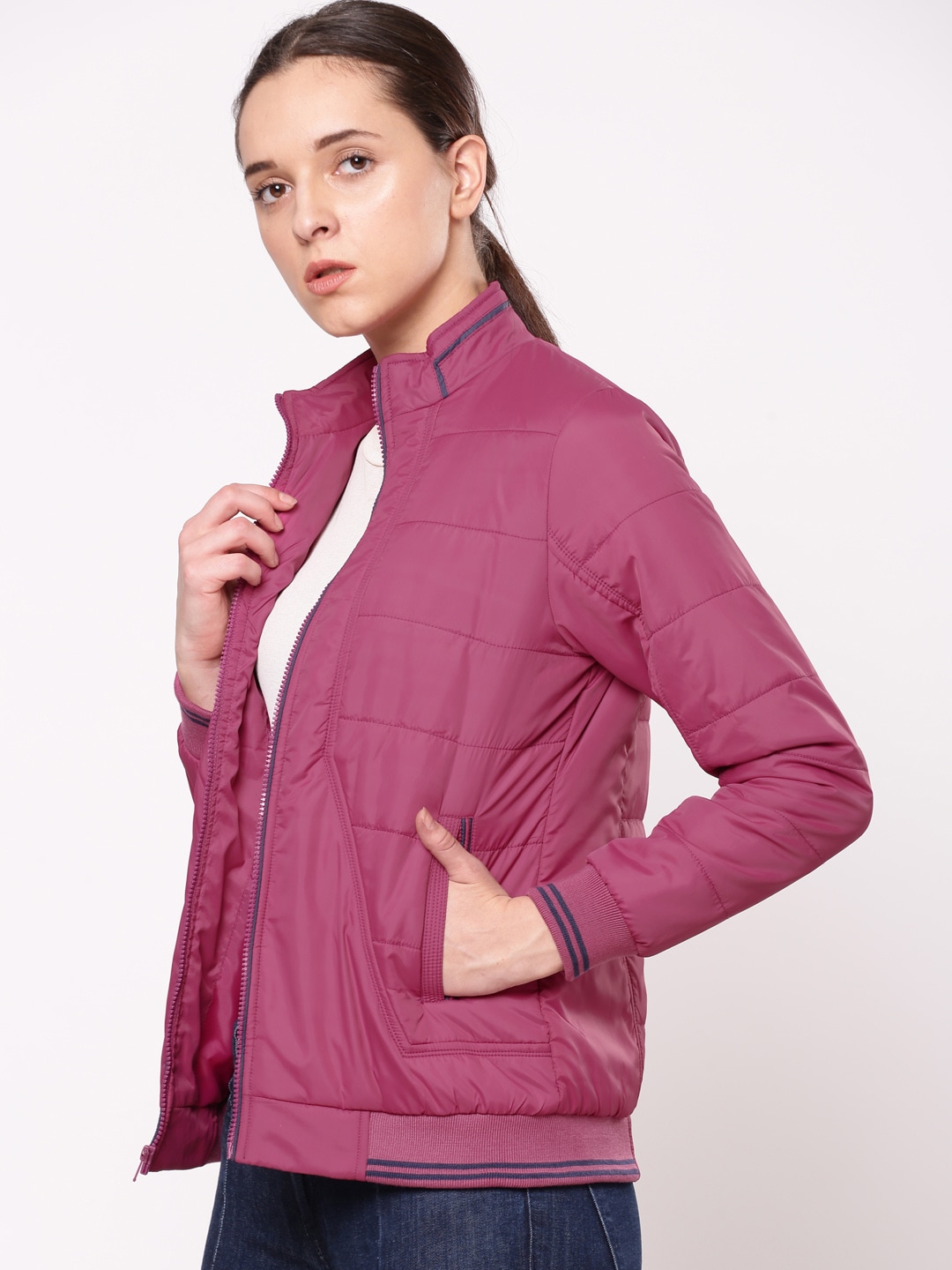 ether Women Pink Solid Bomber Price in India