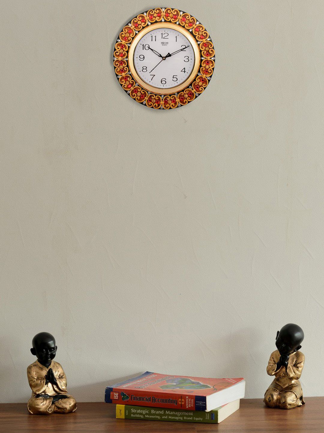 eCraftIndia White Dial Yellow & Red Printed 30.48x1.27cm Handcrafted Wall Clock Price in India