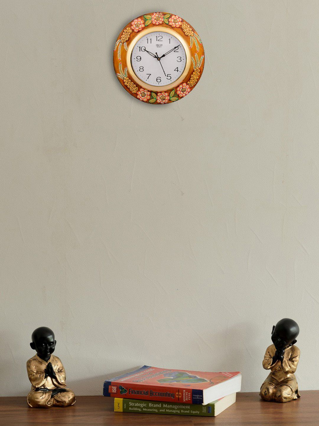 eCraftIndia White Dial Mustard & White Printed 30.48x1.27cm Handcrafted Wall Clock Price in India