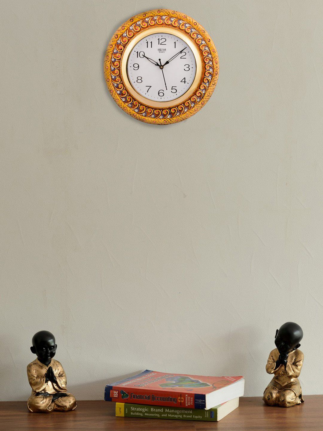 eCraftIndia White Dial Yellow & White Printed 30.48cmx1.27cm Handcrafted Wall Clock Price in India