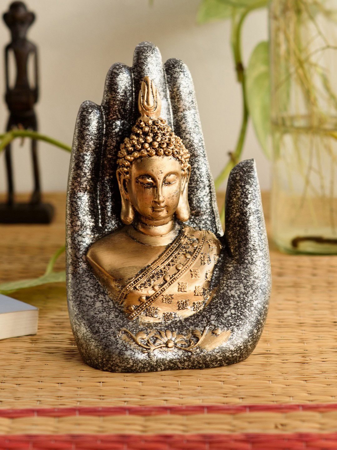 eCraftIndia Silver-Toned & Gold-Toned Golden Silver Handcrafted Buddha Palm Price in India