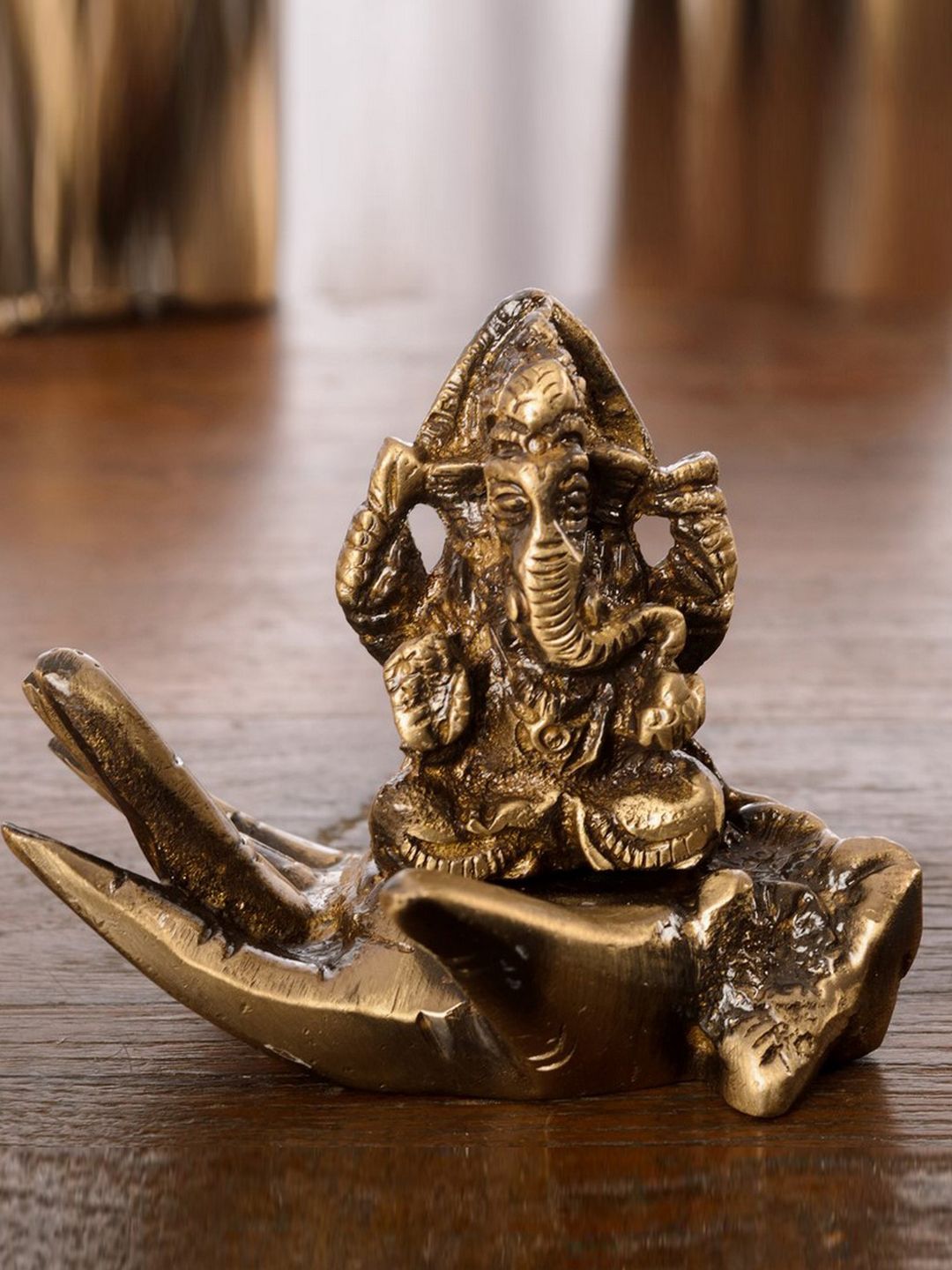 eCraftIndia Copper-Toned Handcrafted Brass Antique Finish Lord Ganesha On Palm Price in India