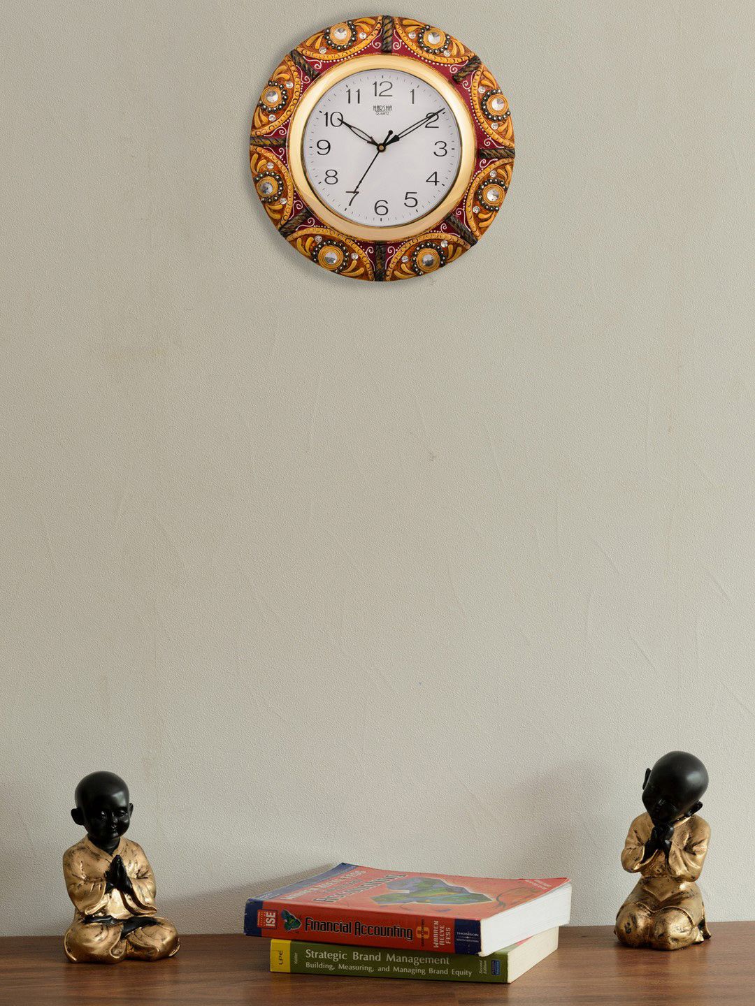 eCraftIndia White Dial Yellow & Red Printed 30.48cmx1.27cm Handcrafted Round Wall Clock Price in India