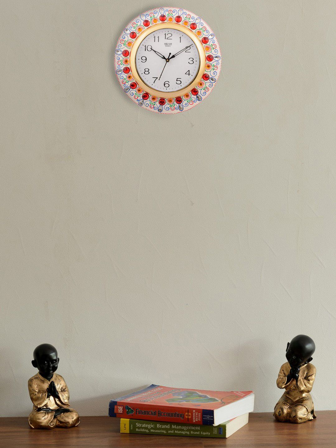 eCraftIndia White Dial Red Printed 30.48cmx1.27cm Handcrafted Round Wall Clock Price in India