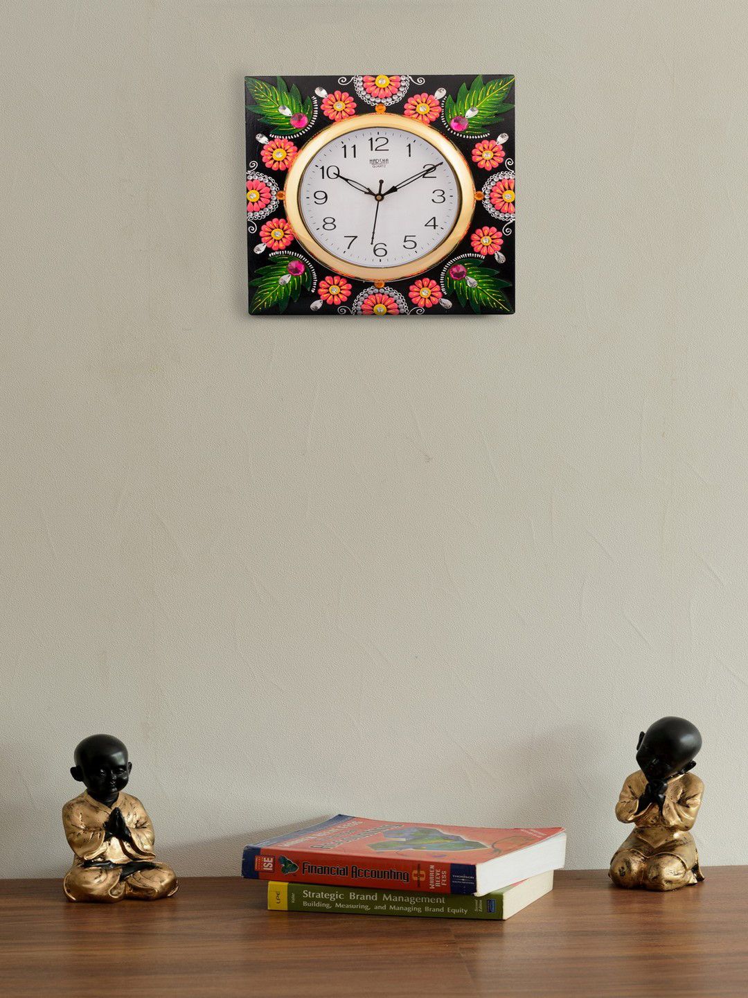 eCraftIndia White Dial Multicoloured Printed 30.48cmx1.27cm Handcrafted Wall Clock Price in India