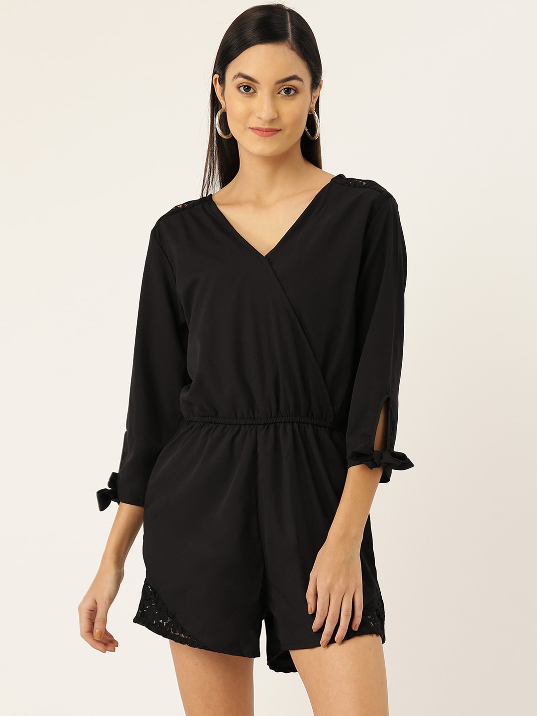 Sera Women Black Solid Wrap Styled Back Playsuit Price in India