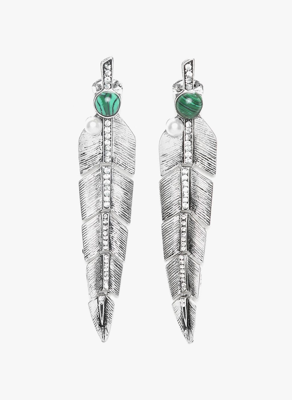 Golden Peacock Green/Silver Metal Danglers And Drop