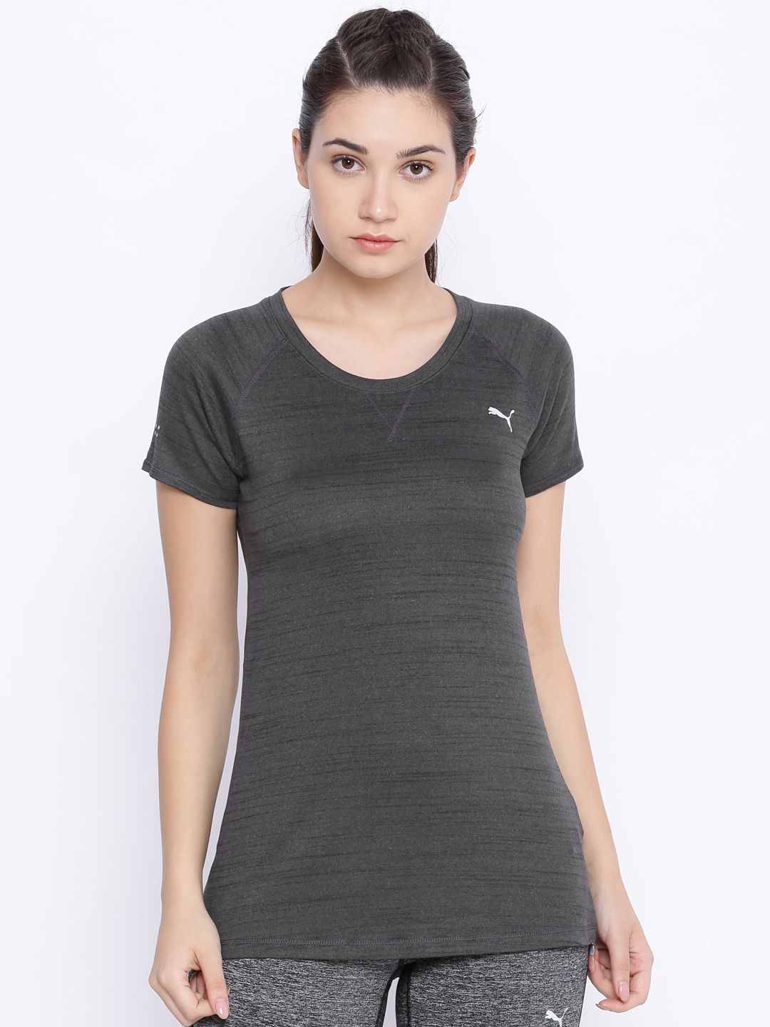Puma Women Grey Solid Epic SS Tee W Round Neck T-shirt Price in India