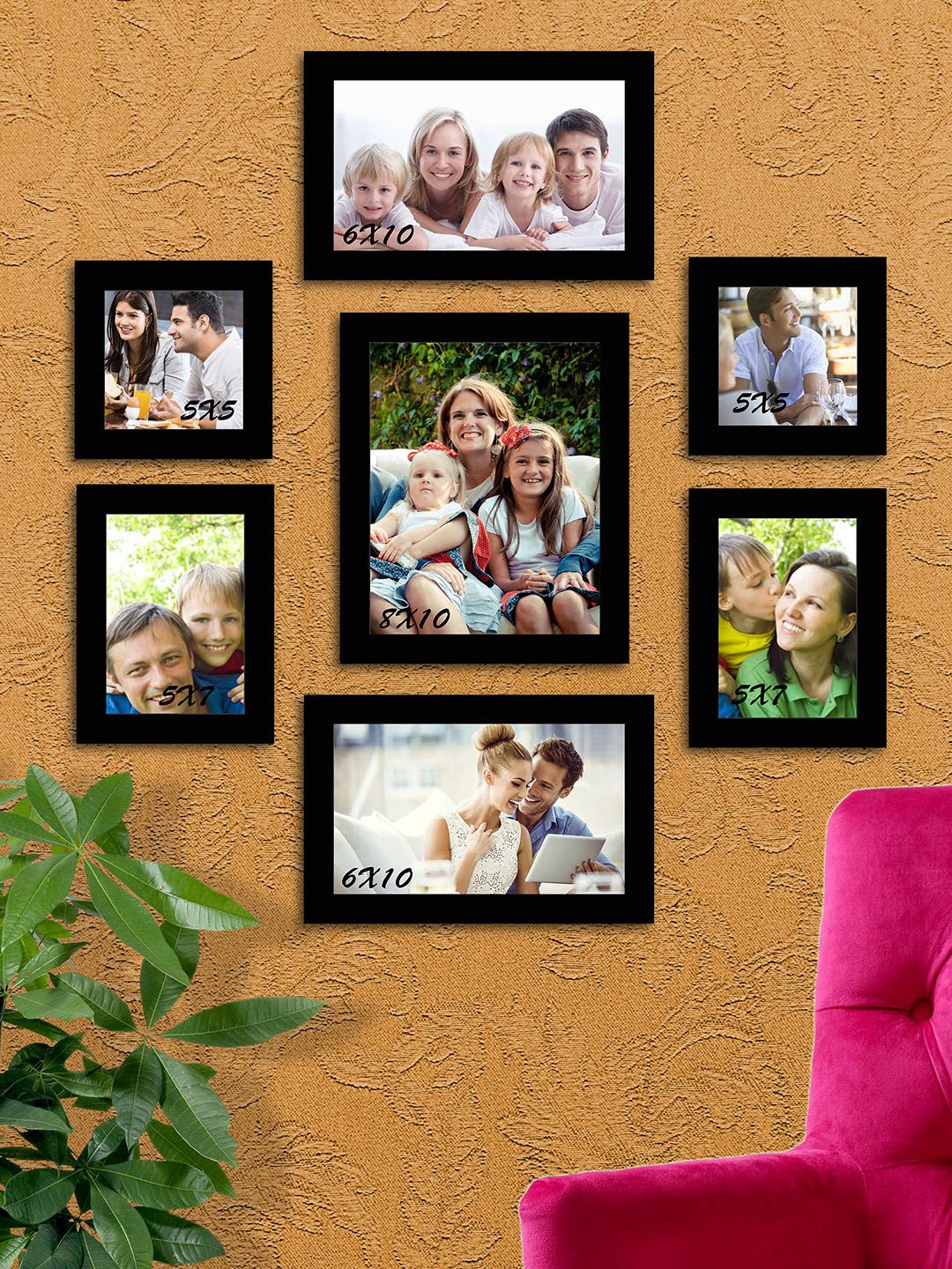 Art Street Black Solid Set Of 7 Wall Photo Frames Price in India