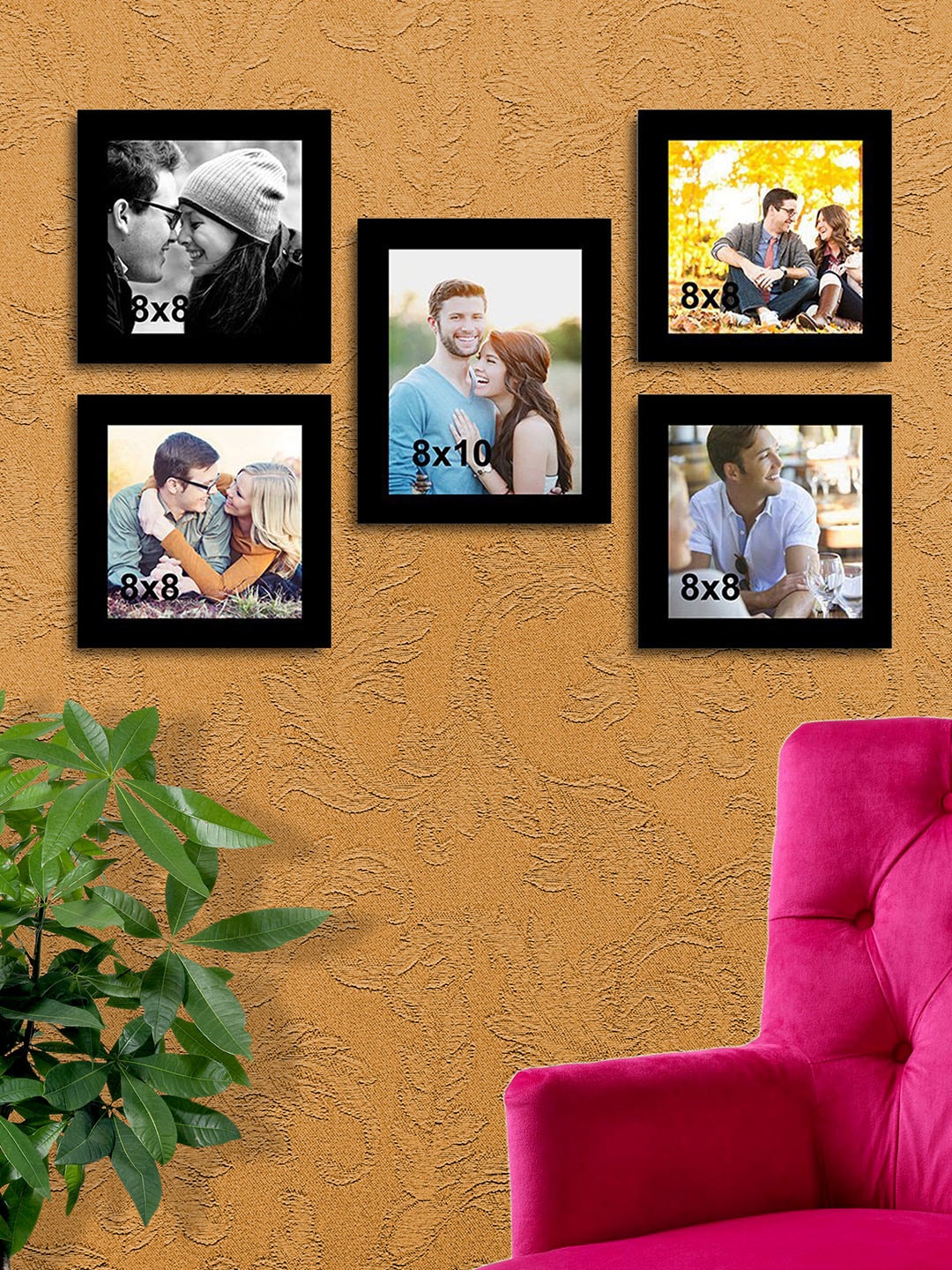 Art Street Black Solid Set Of 5 Wall Photo Frames Price in India