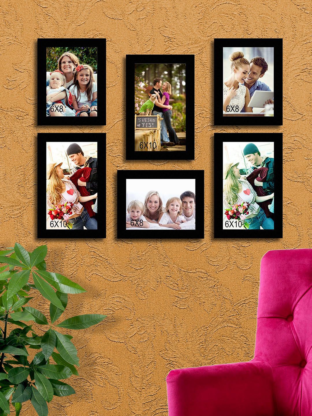 Art Street Black Solid Set Of 6 Wall Photo Frames Price in India
