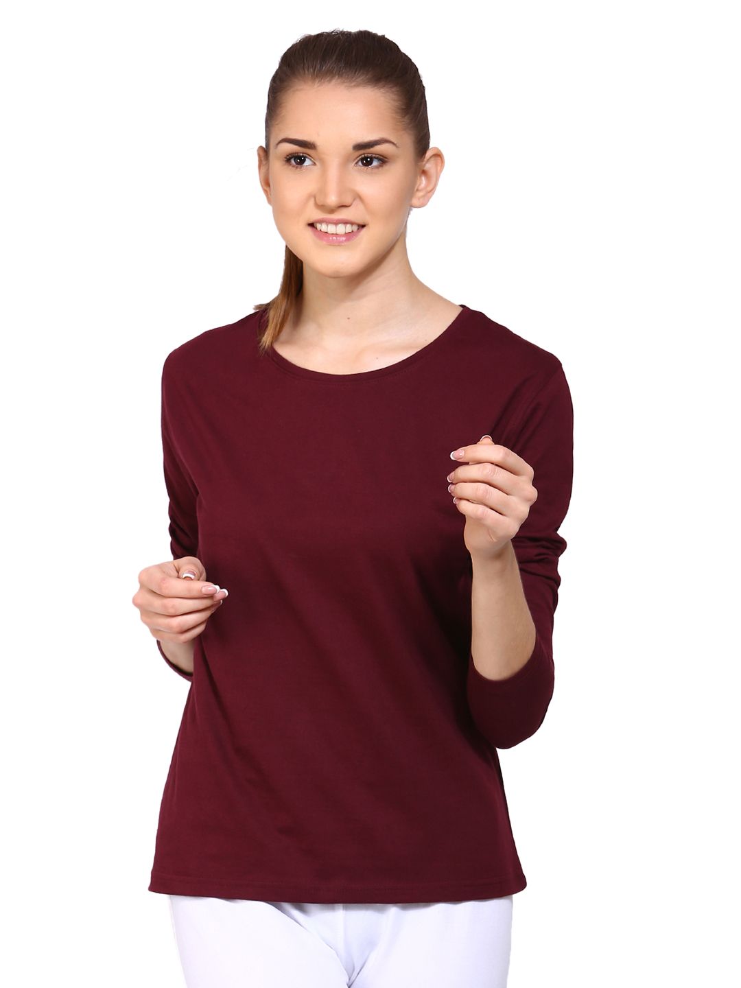 appulse Women Maroon Solid Round Neck T-shirt Price in India