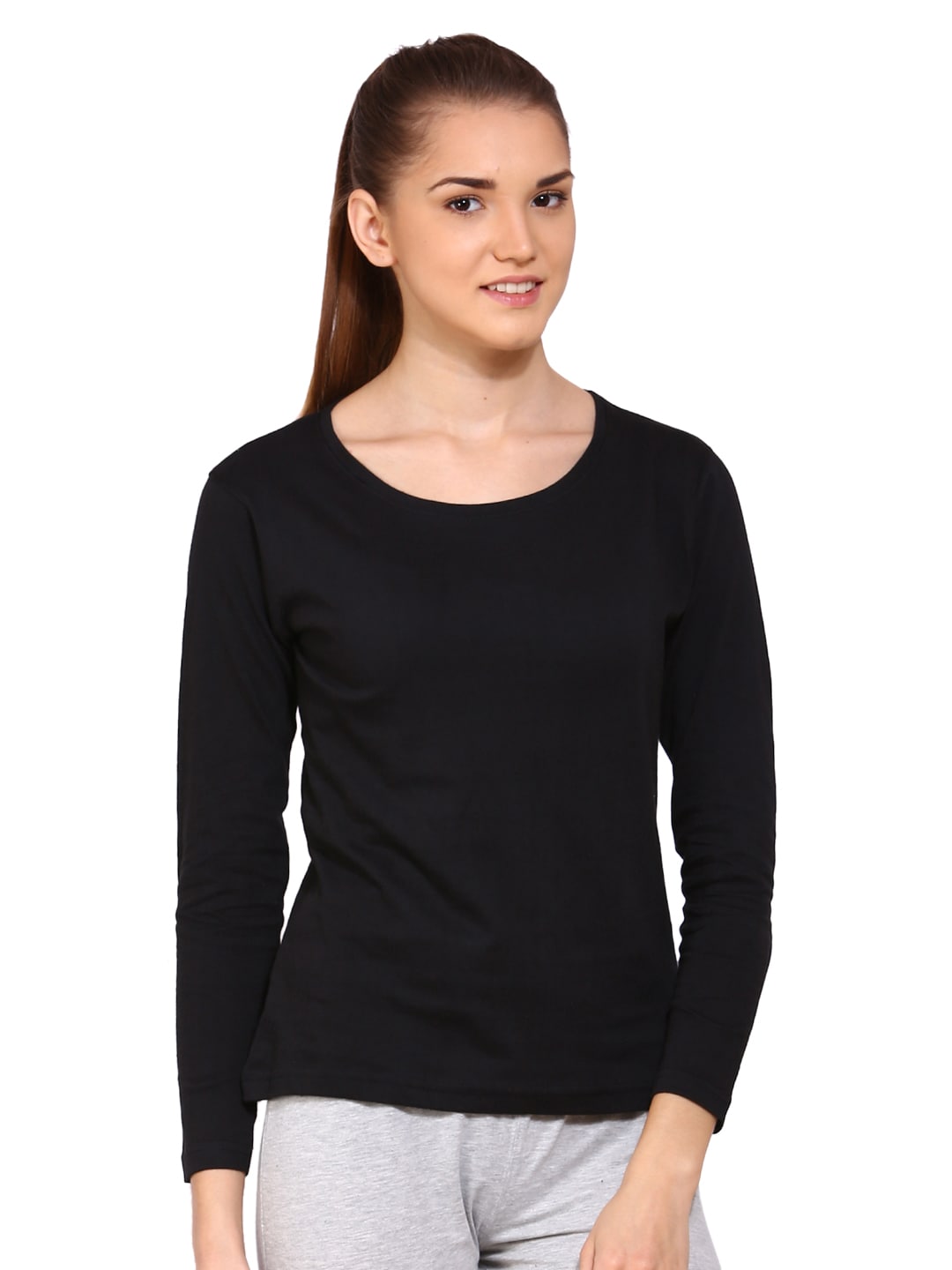 appulse Women Black Solid Round Neck T-shirt Price in India