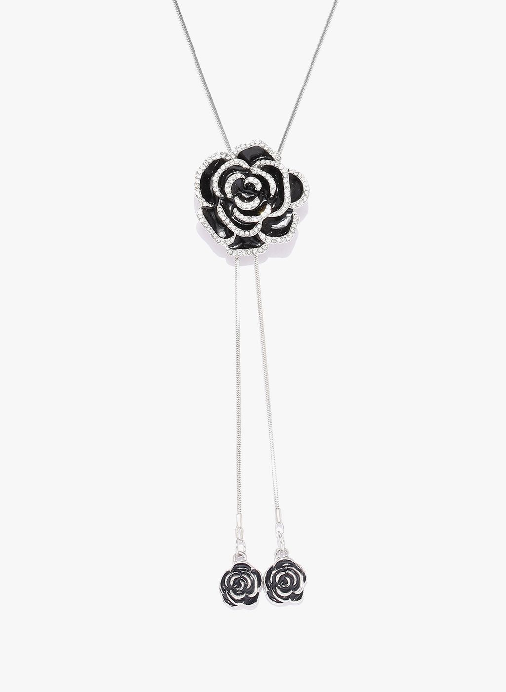 Shining Diva Silver/Black Metal Necklace And Chains