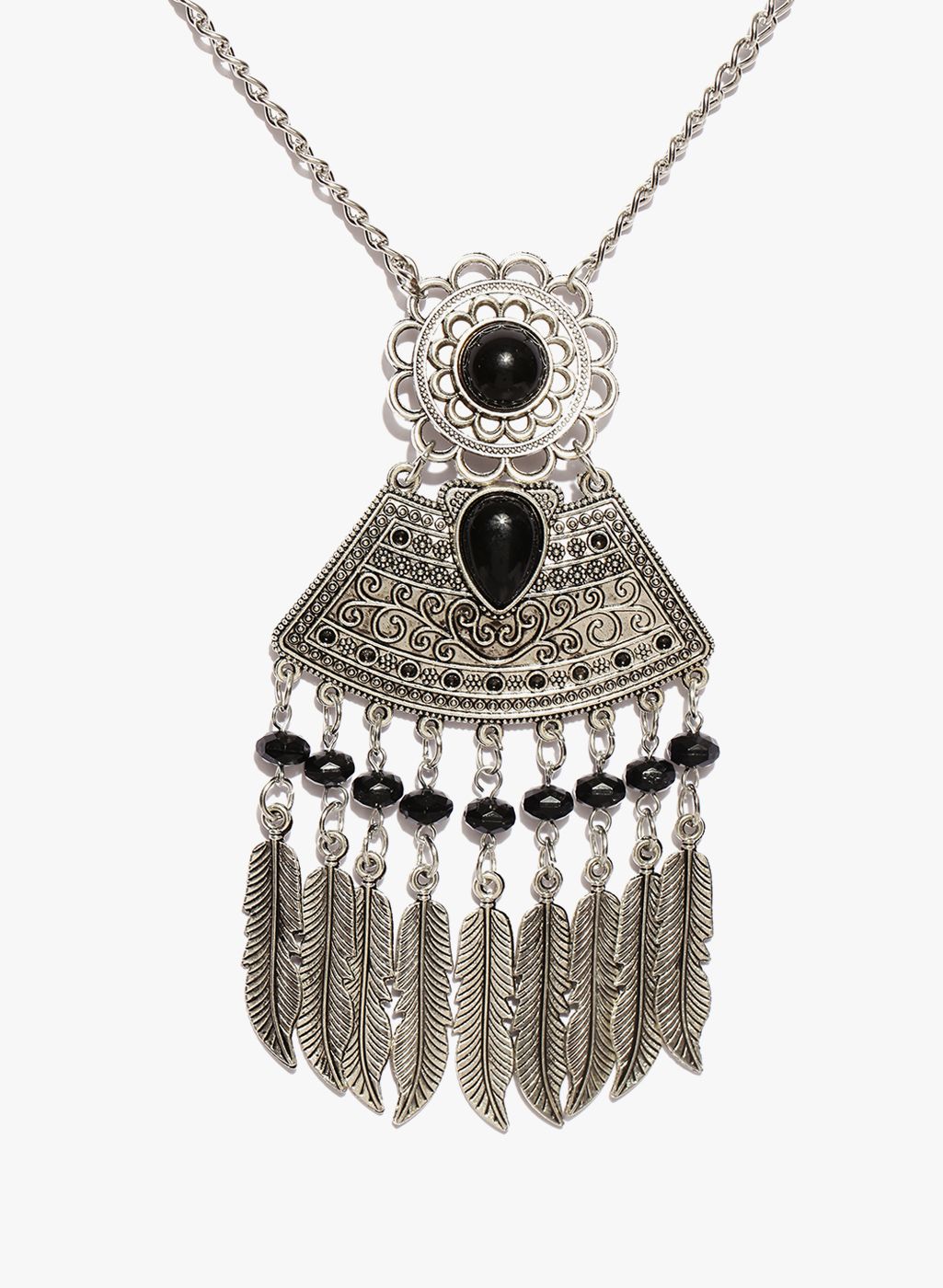 Shining Diva Black/Silver Metal Necklace And Chains