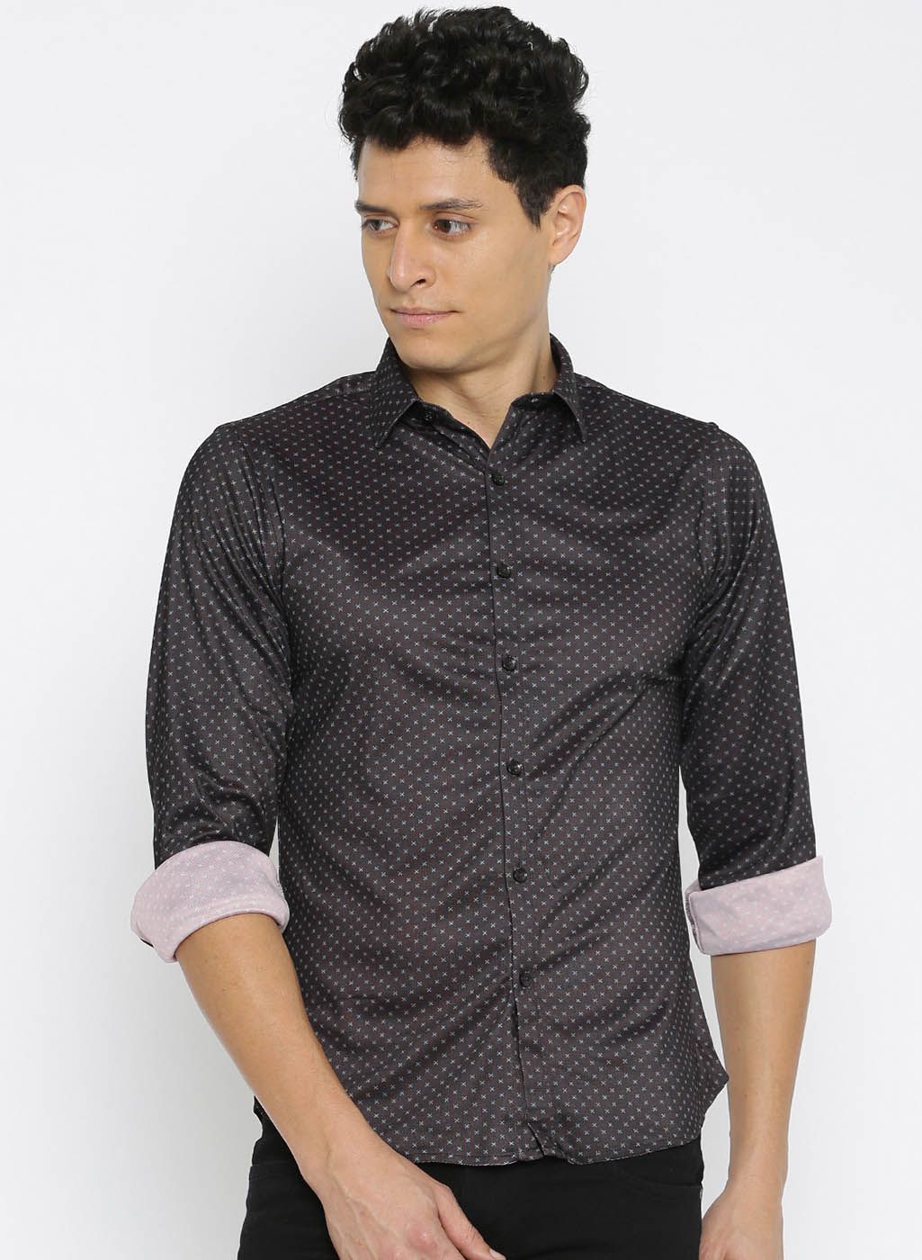 Wills Lifestyle Brown Slim Fit Printed Casual Shirt