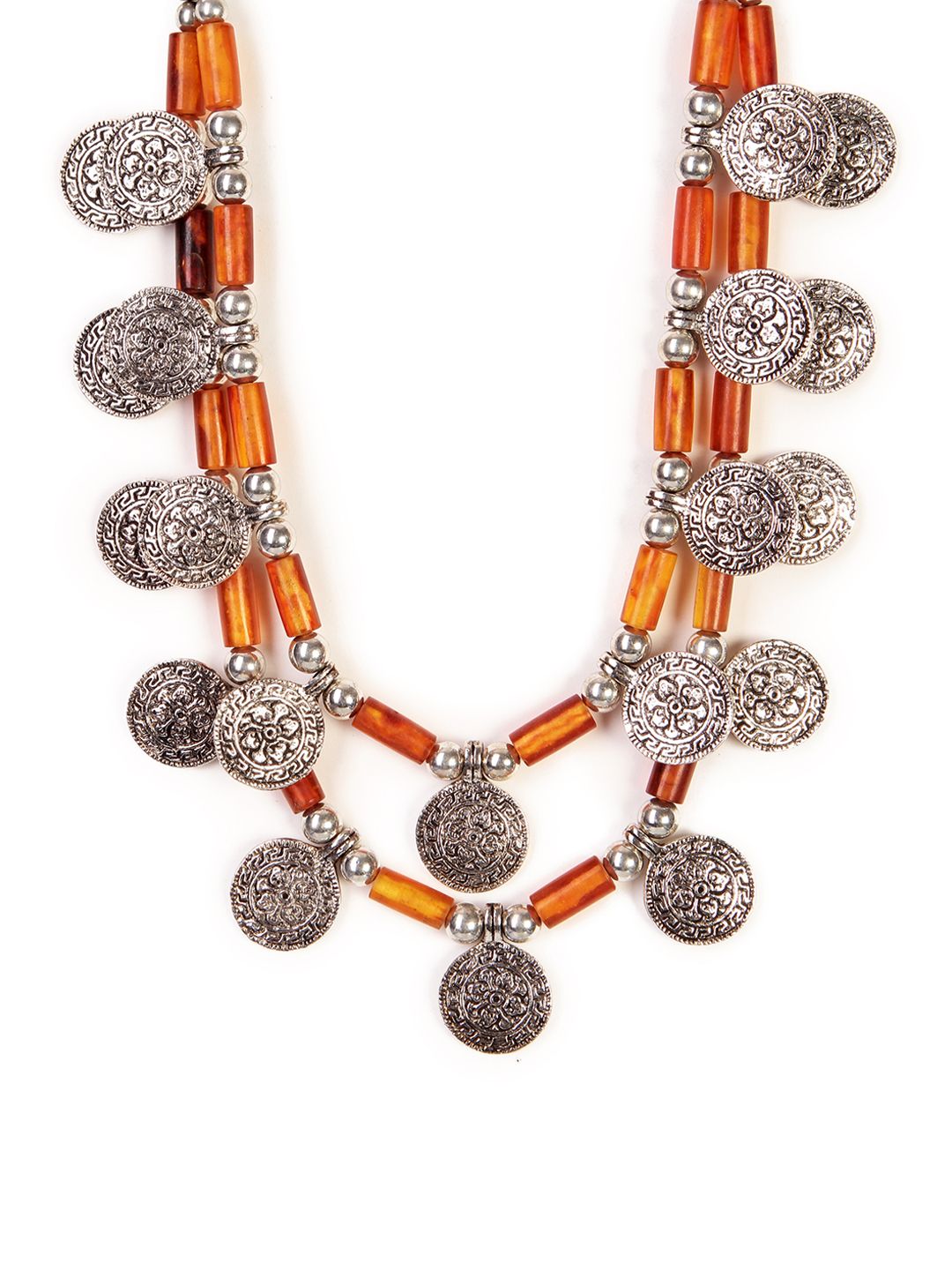 Bamboo Tree Jewels Orange Metal Necklace Price in India