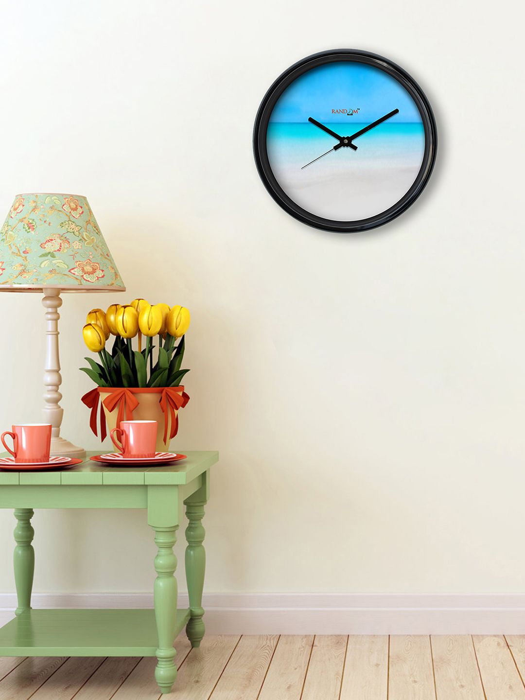 RANDOM Blue Round Colourblocked Analogue Wall Clock 30.4 cm x 30.4 cm x 5.08 cm Price in India