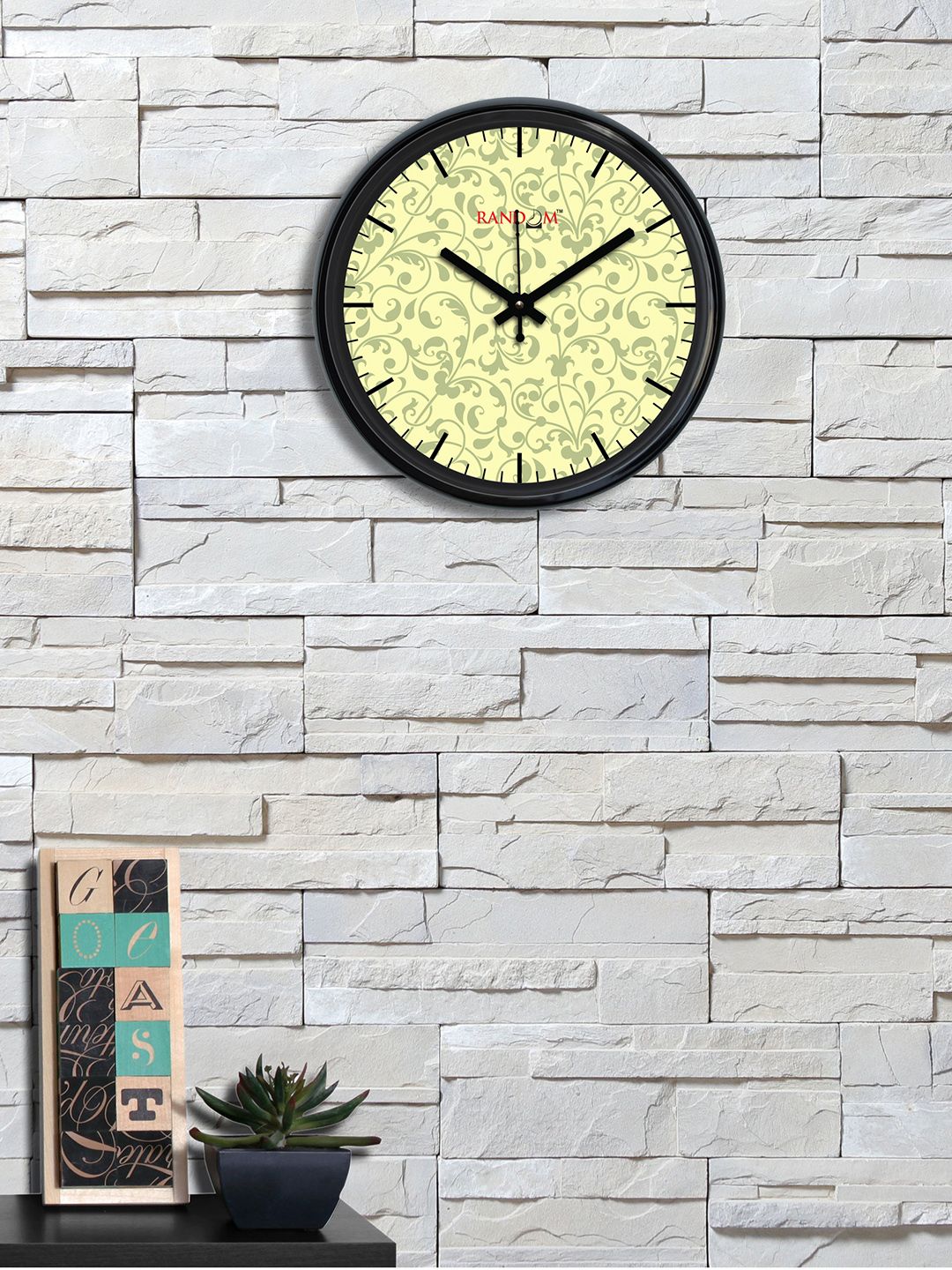 RANDOM Lime Green Round Printed Analogue Wall Clock 30.4 cm x 30.4 cm x 5.08 cm Price in India