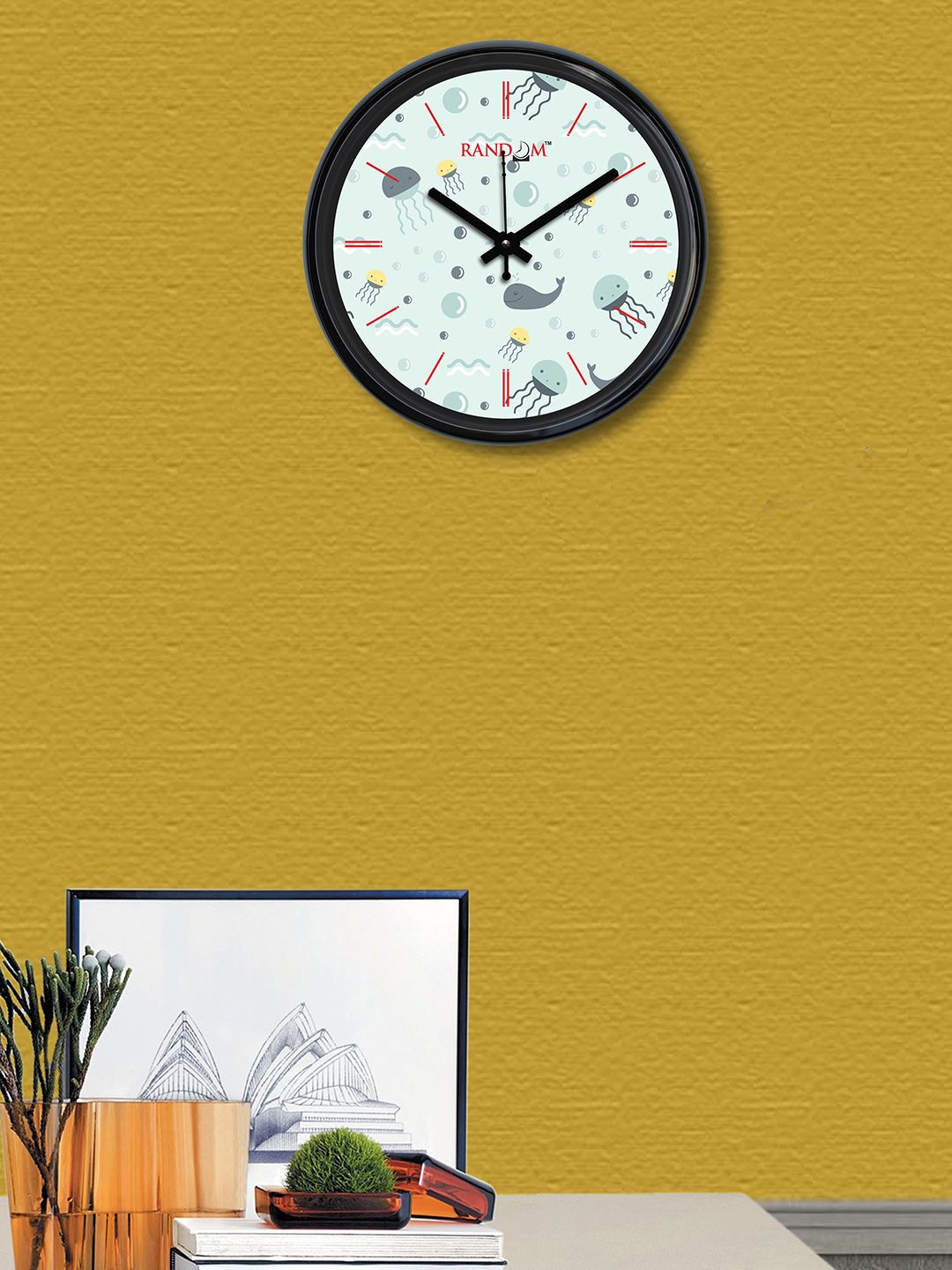 RANDOM Sea Green Round Printed Analogue Wall Clock 30.4 cm x 30.4 cm x 5.08 cm Price in India